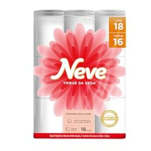 Neve Papel Higiênico Toque de Seda Folha Dupla, 30m, Leve 18 Pague 16 Rolos