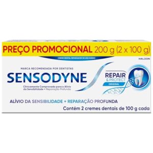 Sensodyne Creme Dental Repair e Protect com Flúor, Reparação Profunda, Alívio da Sensibilidade, 2 unidades, 100g cada