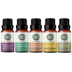 Kit Óleo Essêncial Completo Para Aromaterapia | Os 5 Aromas Mais Populares 100% Puros - Lavanda, Eucalipto, Limão Siciliano, Laranja Doce e Tea Tree (Melaleuca) - Aroma D’alma
