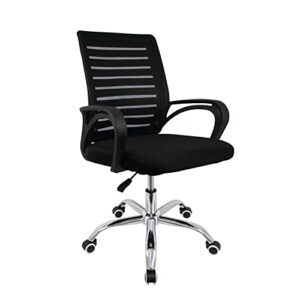 Cadeira De Escritório Giratória Home Office Encosto com Design Listrado em Malha Respirável Preta com Base Cromada e Cinco Rodinhas