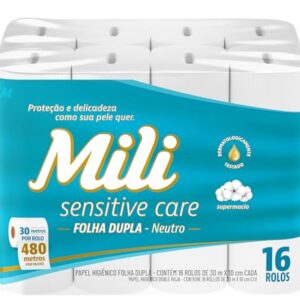 Mili Papel Higiênico Sensitive Care 30m Folha Dupla Neutro -16 rolos