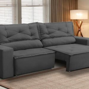 Sofá Retrátil e Reclinável 2 lugares com Molas 1,50m Livia Suede Cinza Adonai Estofados - Sofá 2 Lugares
