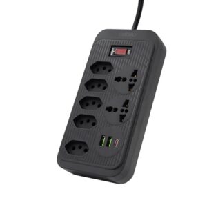 Filtro de Linha, Extensão Tomada, Régua Tomada, Régua de Energia, 5 Tomadas, 2 Interfaces USB, 1 Porta USB Tipo-C, 2 Tomada Universal, Cabo de Alimentação de 1,9 metros (Preto)
