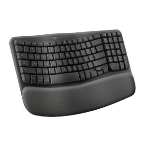 Teclado Ergonômico sem fio Logitech Wave Keys com Design Ondulado, Suporte para Descanso de Pulso Acolchoado, Bluetooth ou Receptor USB Logi Bolt, Compatível com Windows/Mac e Layout US - Grafite