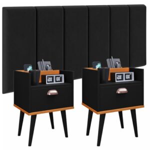 Conjunto Cabeceira Cama Casal 1,40 Com kit 2 Criado Quarto Milena (Preto - Preto/Cinamomo)