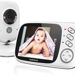 Babá Eletrônica, TakTark Câmera para Bebês com Tela de 3.2", Visão Noturna Infravermelha, Áudio Bidirecional, Detecção de Som VOX, Monitoramento Temperatura, Canção de Ninar