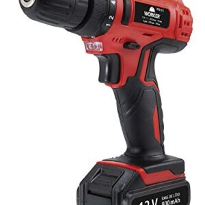 Worker Parafusadeira E Furadeira A Bateria Li-Ion 12V PFW 012 Sem Fio com Carregador Bivolt e Maleta com Kit De 13 Acessórios