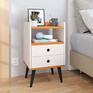 Mesa De Cabeceira Quarto Dream 2 Gavetas com Pés Estilo Retrô - Off White/Cinamomo