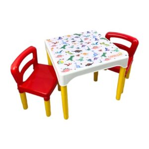 Conjunto Mesa Mesinha Infantil Com 2 Cadeiras Escolar Plástica Camaleão (Dino)