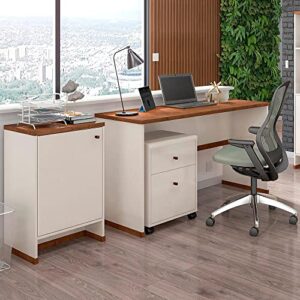 Kit Escritório Mesa Gaveteiro Balcão Berlin - Vianossa Cor:offwhite/naturale