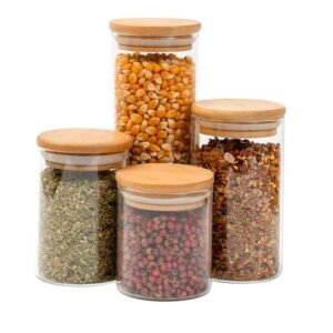 Kit 4 potes de vidro tampa de bambu herméticos redondos - Tüd - TUD - Pote