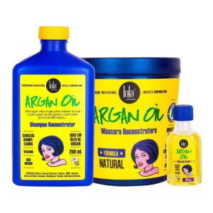 Kit Lola Cosmétics Reconstrução Argan Oil - Shampoo e Máscara de Reconstrução e Óleo Capilar - LOLA COSMETICS - Kit de Tratamento para Cabelos