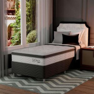 Cama Box com Colchão Solteiro Sigma Molas Ensacadas (22x88x188) Branco e Cinza - Modern - Cama Box Solteiro