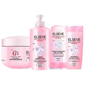Elseve Glycolic Gloss Kit - Shampoo + Condicionador + Creme Super Gloss + Creme de Tratamento - Kit de Tratamento para Cabelos