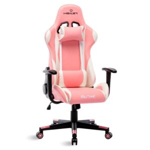 Cadeira Gamer Rosa e Branco Healer Strike Reclinável Giratória - Cadeira de Escritório