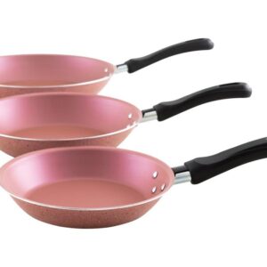 Conjunto de Frigideiras Antiaderente Tramontina de Alumínio Caribe Rosa 3 Peças - Jogo de Panelas