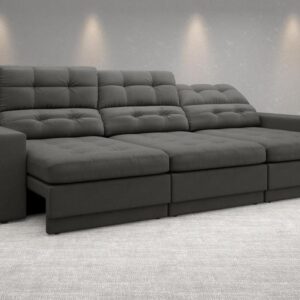 Sofá 4 Lugares Net Jobim Assento Retrátil e Reclinável Cinza 2,30m (L) - NETSOFAS - Sofá 4 Lugares
