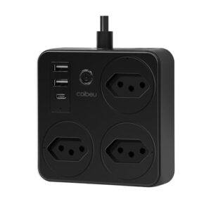Filtro de Linha, Tomada Inteligente Wifi, Extensão Tomada, Regua Tomada, Regua de Energia, 3 Tomadas, 2 Interfaces USB, 1 Porta USB Tipo-C, Suporte para Controle Por Voz, Controle de celular (Preto)