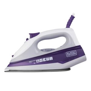 Black Decker Ferro de Passar Roupa, com Vaporizador, Base Antiaderente, Branco e Roxo, Modelo FX1000, 127V
