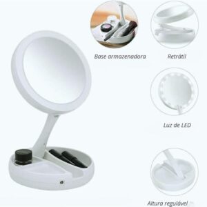 Espelho Facial Redondo com Led para Maquiagem Facial de Camarim Led Articulável Com Aumento 10x para Barbear Portátil-UP SHOP