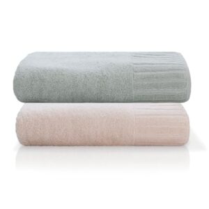Jogo Toalha De Banho Gigante Ele/Ela Velour 500g/m² Camesa, 100% Algodão, 02 Peças 85cm x 150cm, Toque Super Macio, Aconchegante, Melhor Absorção, Moderno E Sofisticado (Limestone/Rosê)