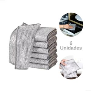 Kit 6 Un Pano de Limpeza Multiuso Reutilizável Lavagem De Aço Dupla Camada Arame Sem Arranhões - Home Goods - Pano