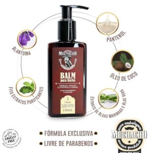 Kit Shampoo, Balm, Óleo para Barba Muchacho Classic + Pente de Madeira curvo - Kit completo para cuidados com a sua barba – Nova Embalagem