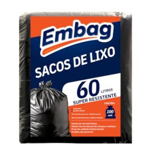 Saco de Lixo Super Resistente Pacote100 Unidades Fundo Reforçado Uso Doméstico (60 Litros 100Un)