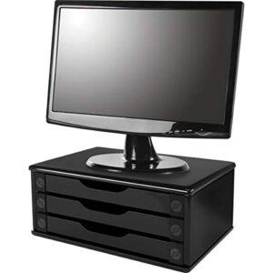 Souza & Cia, Suporte de Monitor 3 Gavetas, Mdf Black Piano - (Ref: 3347)