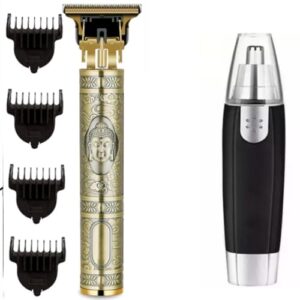 Kit de Cuidados Pessoais Masculino, Maquininha de Barbear e Cortar Cabelo Sem Fio Portátil, Aparador de Pelos do Nariz e Ouvido
