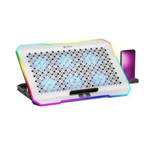 C3Tech Base refrigerada Gamer para Notebook, NBC-550SI 17,3" Cinza, 5 niveis de ajustes de inclinacao, ajuste de velocidade, Iluminacao RGB em 10 modos, superficie em aluminio, suporte para celular