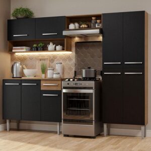 Armário de Cozinha Compacta Rustic/Preto Emilly Pop Madesa XA - Armário de Cozinha