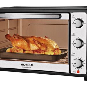 Forno Elétrico de Bancada Mondial com Timer - 52L Preto e Prata Grand Family II FR-52 - Forno Elétrico