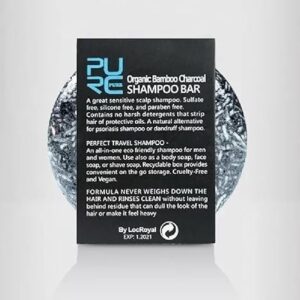 Shampoo de Bambu e Carvão Vegetal PURE, Escurece Cabelo e Barba, Promove Crescimento Saudável, Para Cabelos Secos e Danificados, Embalagem com 2 Unidades