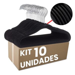 Cabide Veludo Premium Preto Adulto Kit 10 Peças Maxx - Cabide de Roupa