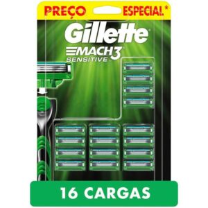 Carga para Aparelho de Barbear Gillette - Mach3 Sensitive 16 Cargas - Lâmina e Carga para Aparelho de Barbear