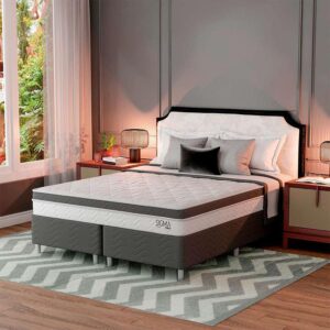 Cama Box com Colchão Queen Sigma Molas Ensacadas (22x158x198) Branco e Cinza - Modern - Cama Queen Size