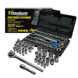 Jogo Soquetes Sextavado C/ Catraca 40 Pcs C/ Estojo 5131/5414 - Titanium - Jogo de Chave de Fenda e Philips