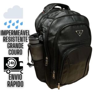 Mochila De Couro Grande Impermeável Trabalho Faculdade - New Bag - Mochilas