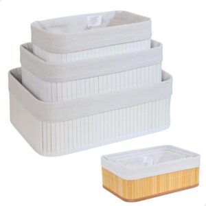 Kit 3 Cestos Organizadores de Bambu Multiuso com Forro - KONTUZ - Caixas e Cestos