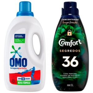 Sabão Líquido Omo Lavagem Perfeita 3L + Amaciante - Comfort Concentrado Segredos 36 1L - Sabão Líquido