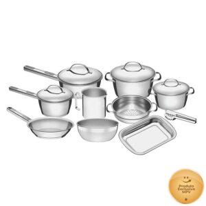 Jogo de Panelas Tramontina Aço Inox Allegra 10 Peças Fundo Triplo Com Pegador de Massa - Jogo de Panelas