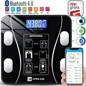 Balança Bioimpedância Digital Com Aplicativo Bluetooth Histórico App Corporal - OPEN ZEE - Balança de Bioimpedância