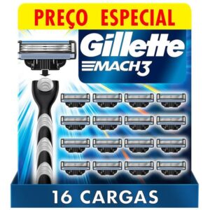 Carga para Aparelho de Barbear Gillette - Mach 3 16 Unidades - Lâmina e Carga para Aparelho de Barbear