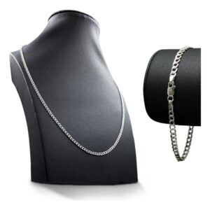 Corrente Prata 925 Grumet Masculina Cordão 70cm + Pulseira Escama de Peixe 2mm Prata Conjunto Masculino Kit Original - Look Joias - Kits / Conjuntos de Joias e Bijuterias