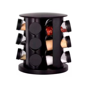 Porta temperos e Condimentos Giratório Com 9 Potes de vidro Preto - Belakaza - Porta Tempero / Porta Condimento
