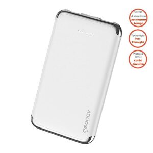 Geonav Power Bank, Carregador Portátil Universal 6.000mAh, 2 portas USB 2.1A, Led Indicador de bateria, PB6kWT, Branco