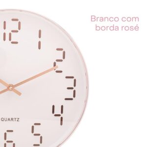 LYOR Relógio de Parede em Plástico Quartz Branco com Rosé 30,5cm x 4cm - Decoração de Parede - Organização - Enfeites - Utilidades Domésticas