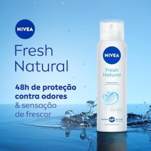 NIVEA Desodorante Antitranspirante Aerossol Fresh Natural 150ml - Proteção prolongada de 48h, sensação de refrescância, cuidado suave, sem alumínio, corantes e conservantes
