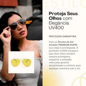 Óculos De Sol Aviador Unissex Lentes Proteção UV Armação Reforçada Moda Classica Estilo Casual PREMIUM DUPIN (DOURADO)